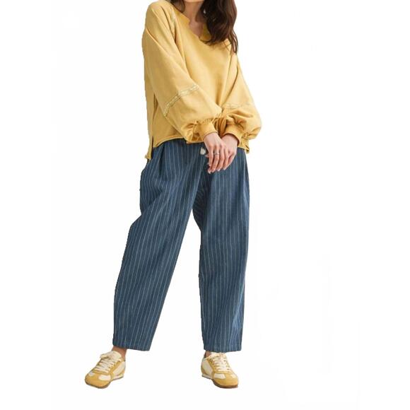 NEW KNIT & LOUNGE straight striped drawstring denim pants in blue - Picture 3 of 3